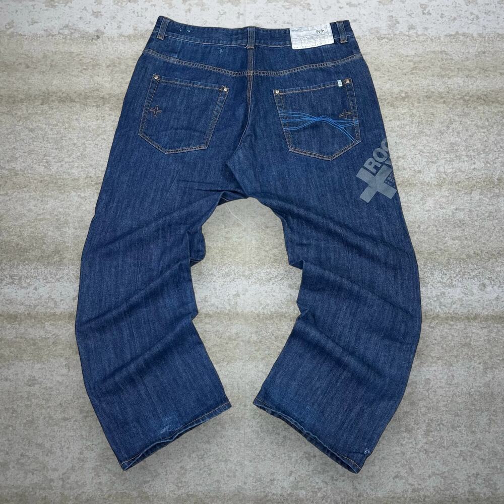 Vintage Y2K Rocawear Skater Jeans 38x32 Baggy Wide Leg Dark Wash Denim Rap